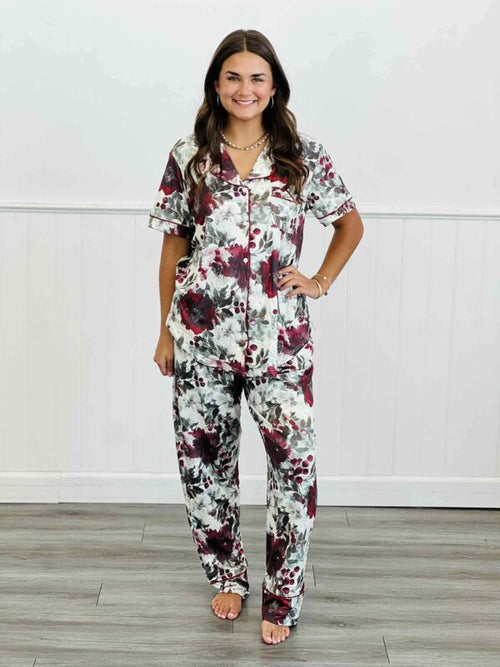 Burgundy Floral Pajama Set