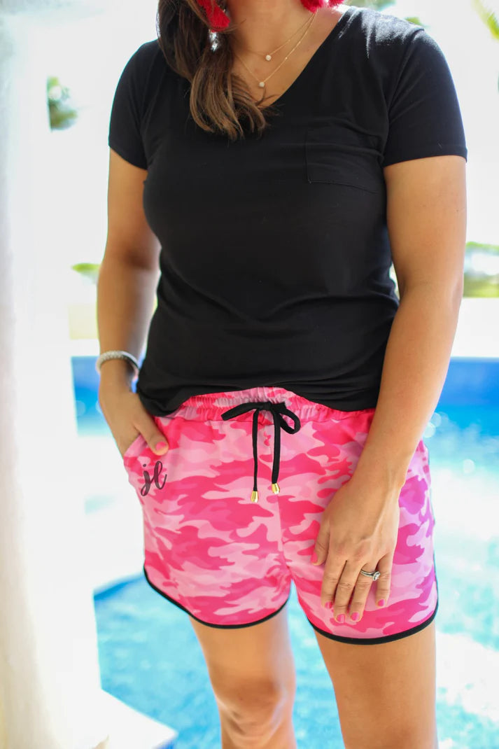 Kamryn Drawstring Shorts (Pink Camo)