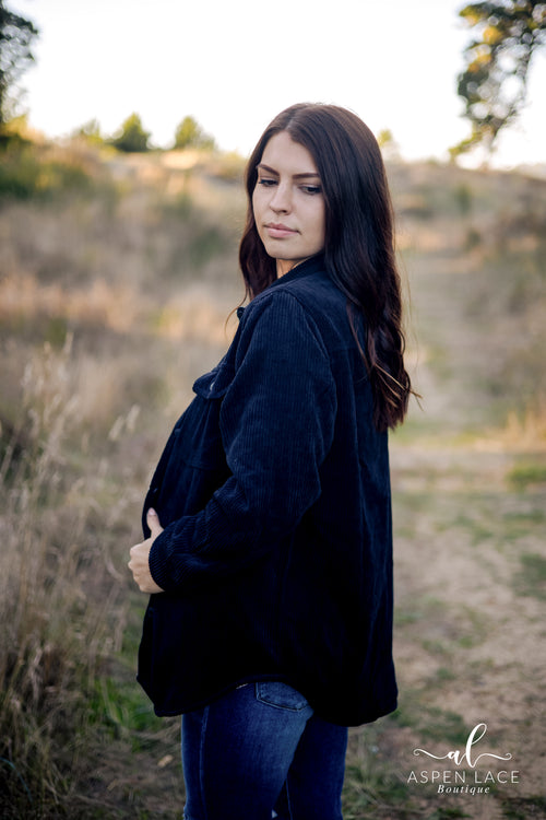 Corduroy Shacket (Black)