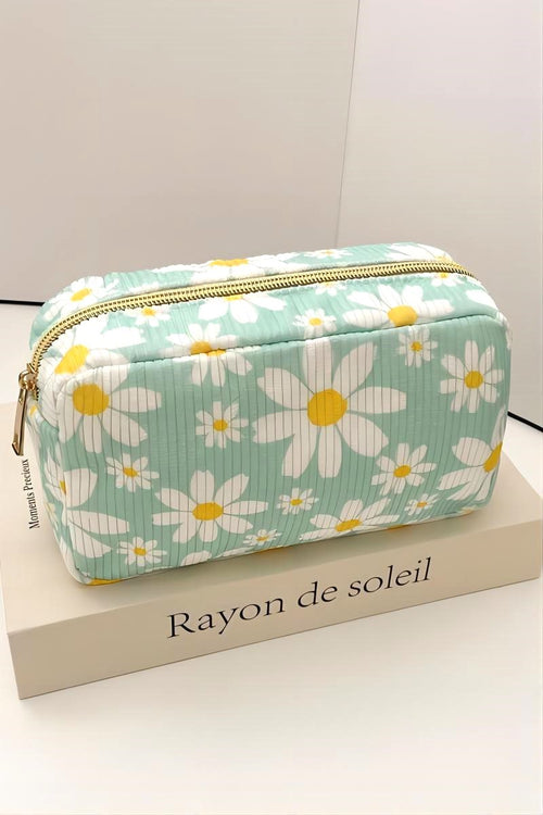 Travel Cosmetic Bag (Mint Daisy)