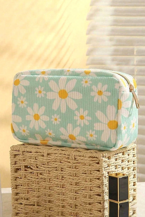 Travel Cosmetic Bag (Mint Daisy)