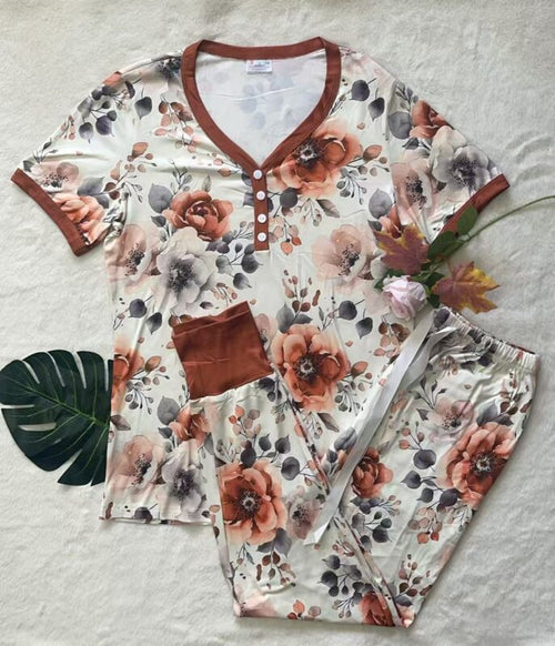 Rust Floral Pajama Set