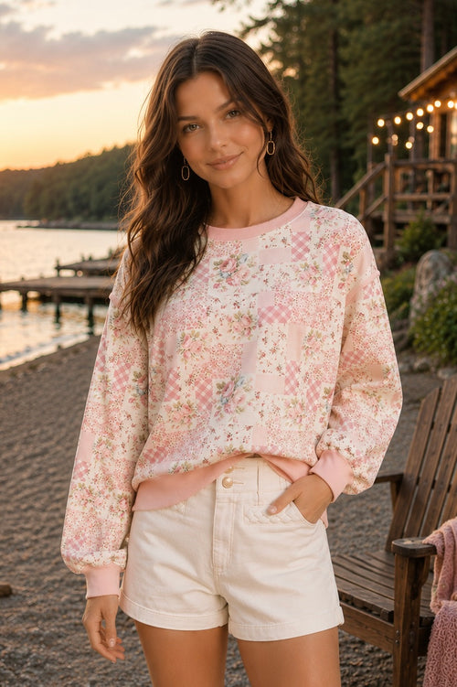 Floral Patchwork Sweatshirt (Pink)