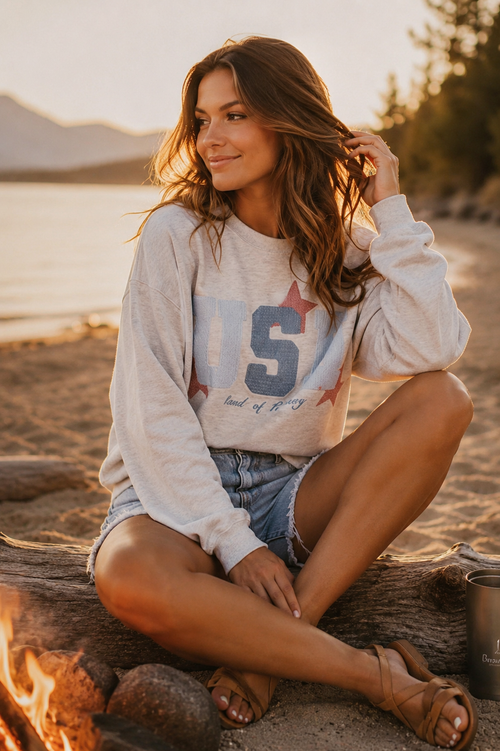 USA Patchwork Sweatshirt (Heather Grey)