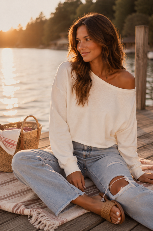 Amanda Boat Neck Top (Whip Cream)