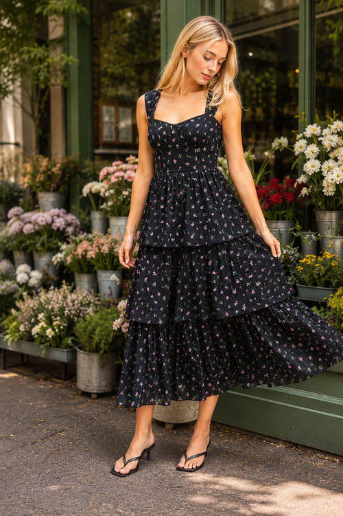 Aubree Tiered Dress (Black)