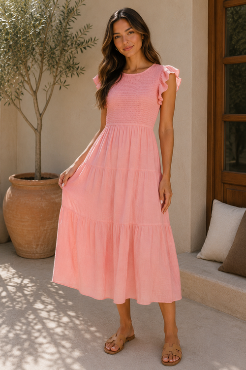 Ashley Midi Dress (Dark Pink)