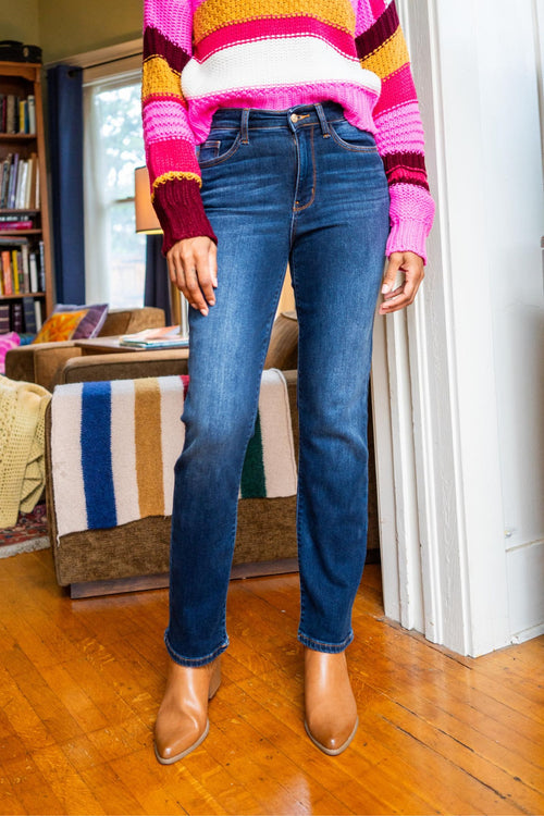 Romi Thermal Straight Judy Blue Jeans (Dark Wash)