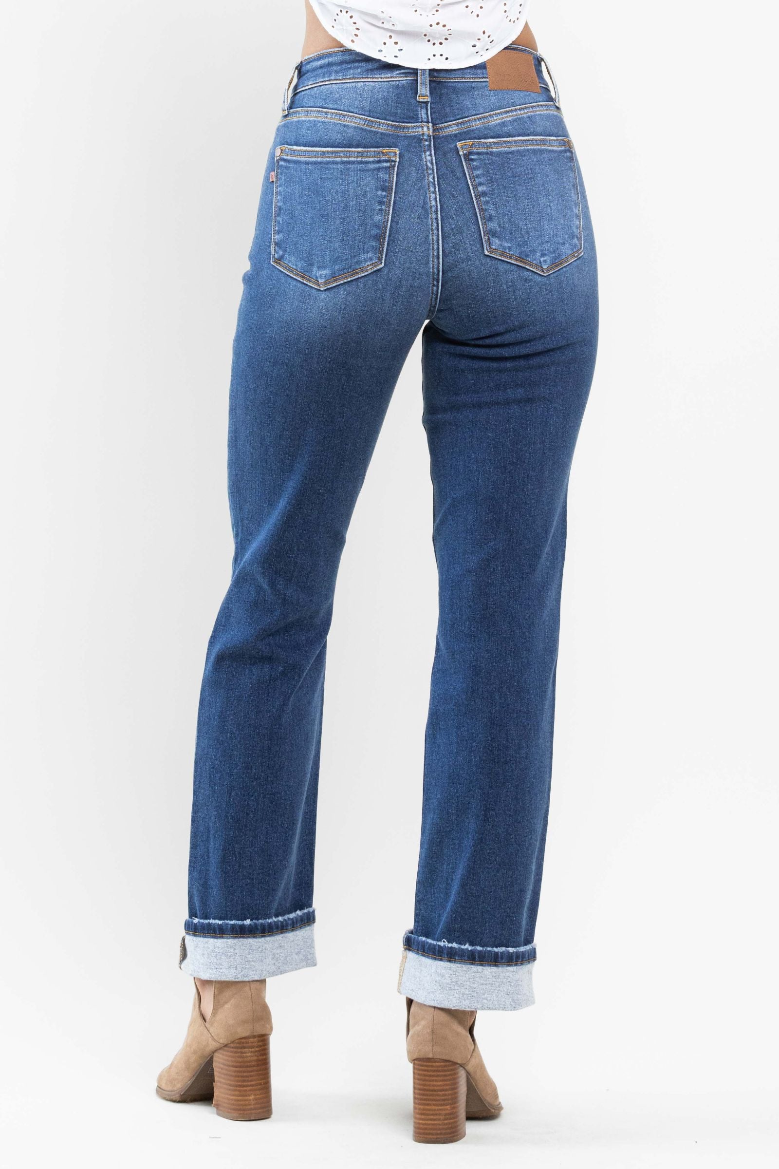 *PVM* Judy Blue Contrast Thermal Straight Leg Jeans (Dark Wash)