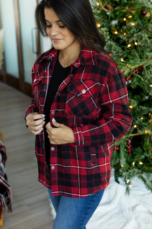 Holly Plaid Shacket (Red)