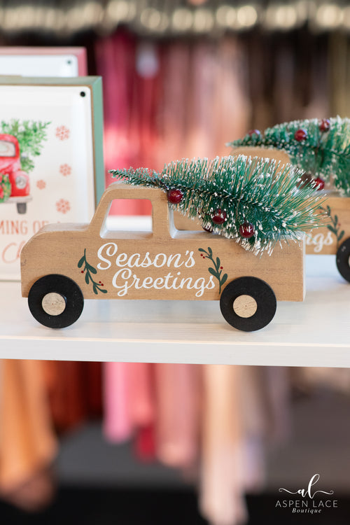 Wood Tabletop Truck with Christmas Tree