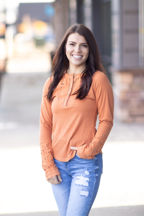 Miss Me Eyelet Top (Rust)