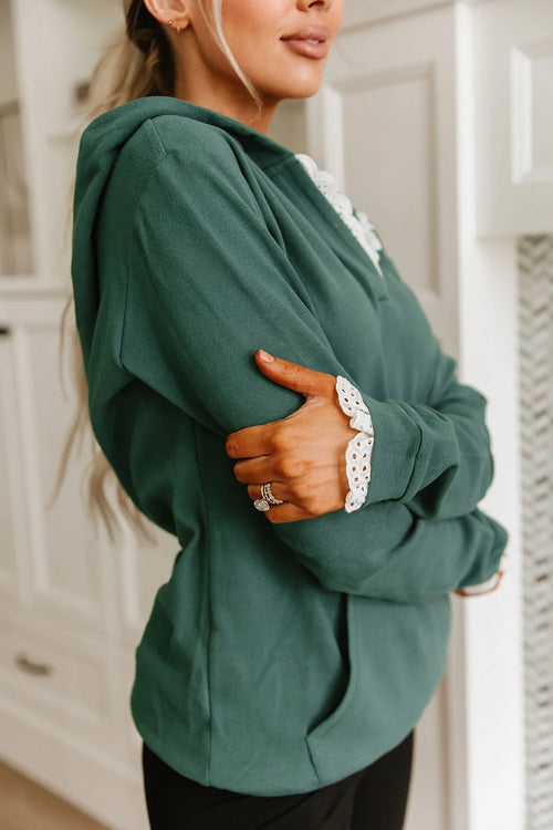 Ampersand Henley Hoodie (Evergreen)