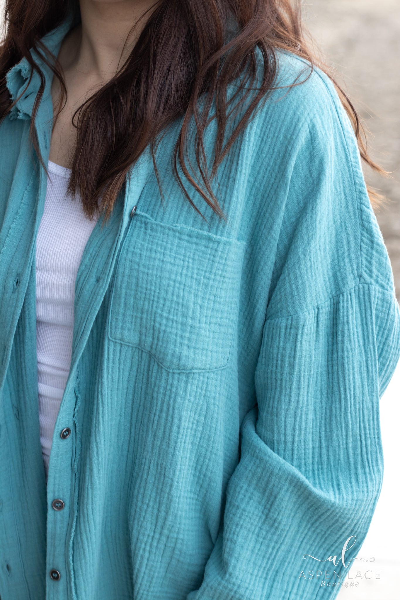 Corrinne Button Up Top (Dusty Teal)