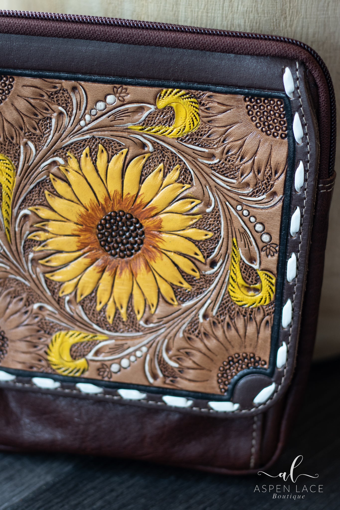 Showy Sunflower Hand Tooled Bag