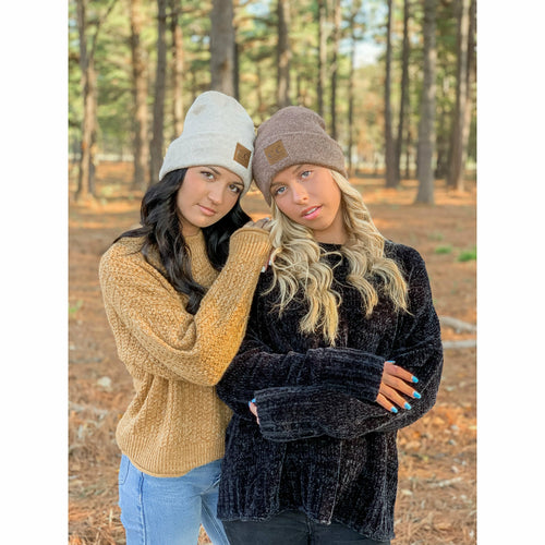Soft Ribbed Leather Patch CC Beanie (Multiple Colors)
