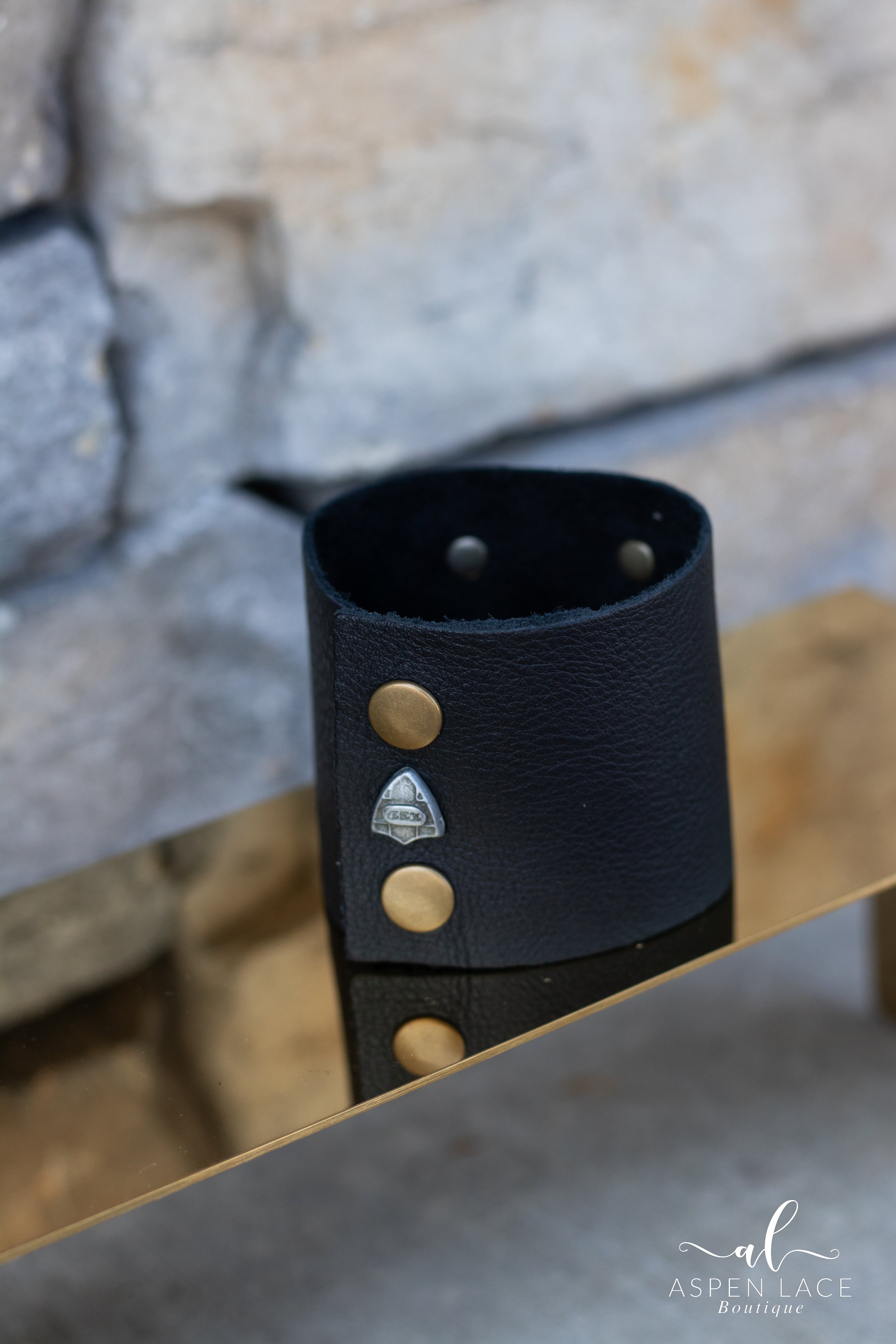 Deluxe Leather Cuff with Swarovski Crystals (Black)