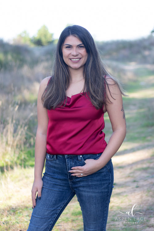 Myla Satin Tank (Burgundy)