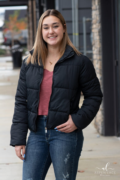 Emilia Puffer Jacket (Black) – Aspen Lace Boutique