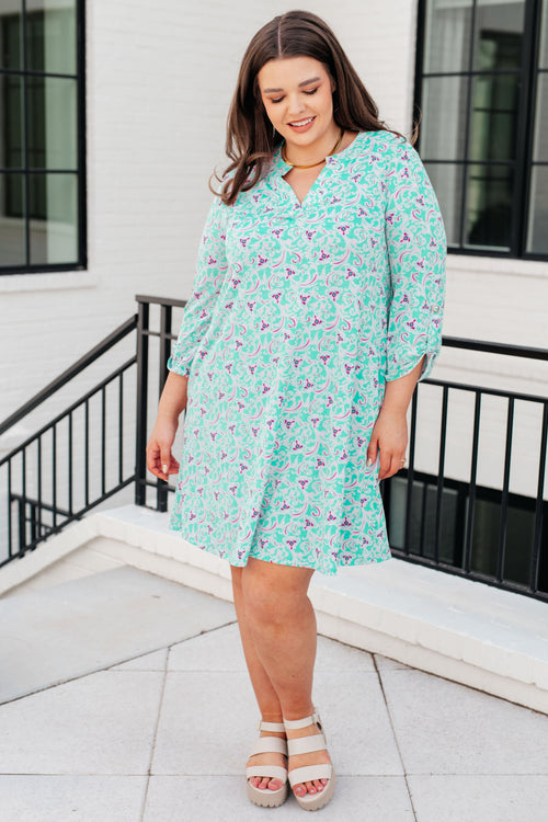*Online Exclusive* Lizzy Dress in Mint and Magenta