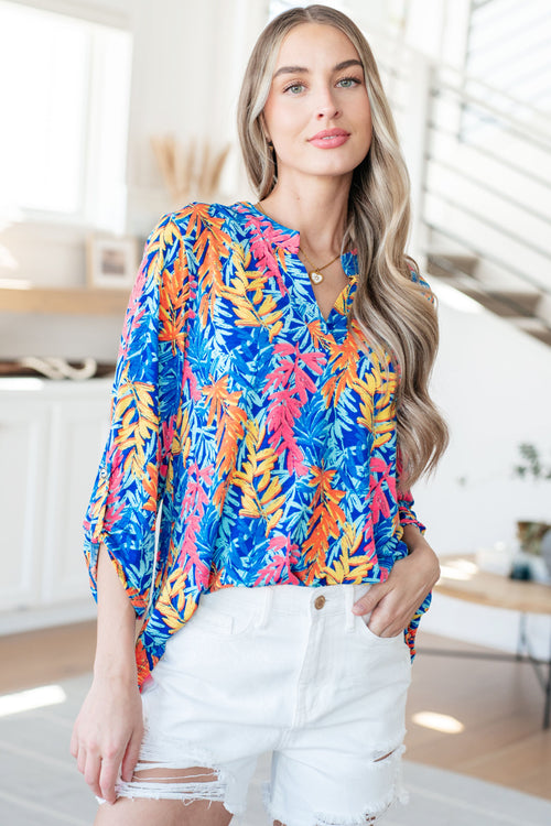 *Online Exclusive* Lizzy Top in Blue and Pink Branches