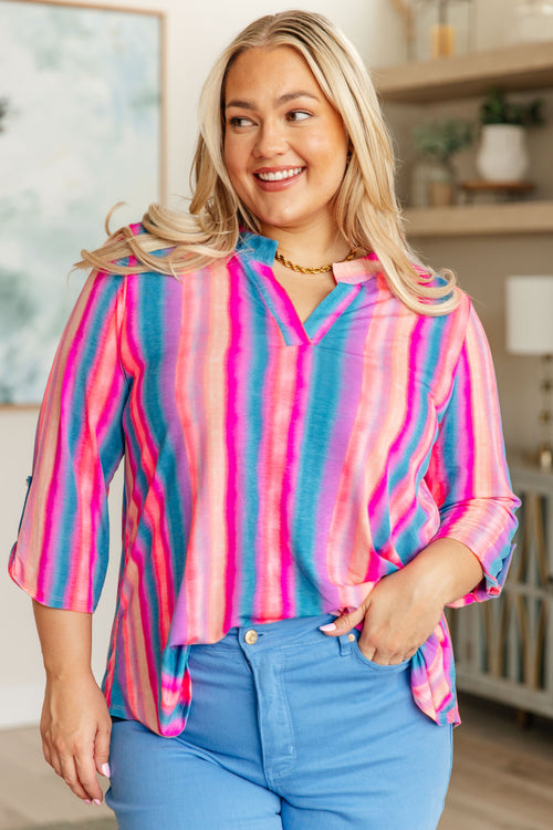 *Online Exclusive* Lizzy Top in Blue and Pink Stripe