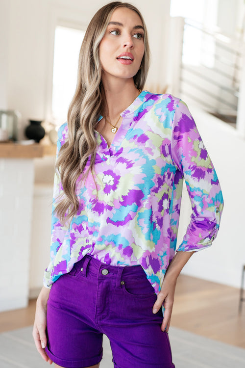 *Online Exclusive* Lizzy Top in Lavender and Purple Brush Strokes