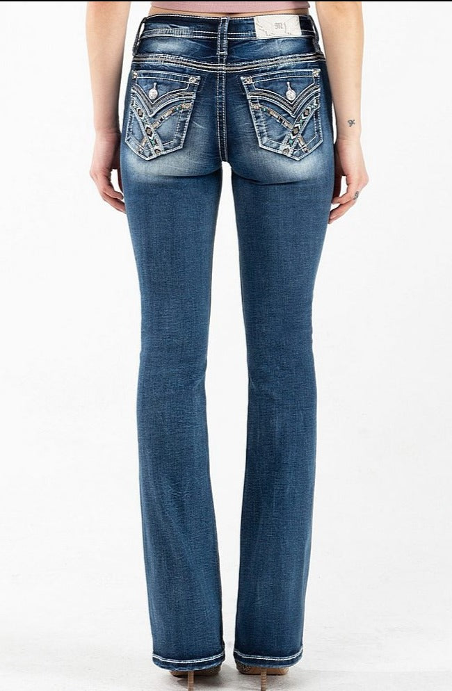 Miss Me Turquoise Stone Bootcut Jeans (Dark Wash)