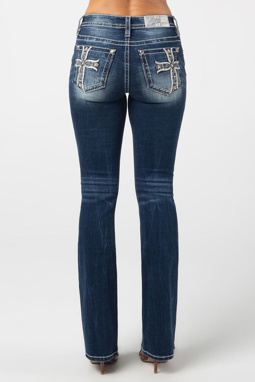 Miss Me Floral Cross Bootcut Jeans