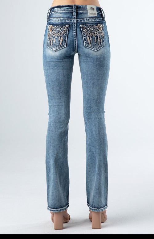 Miss Me Dreamcatcher Feather Bootcut Jeans