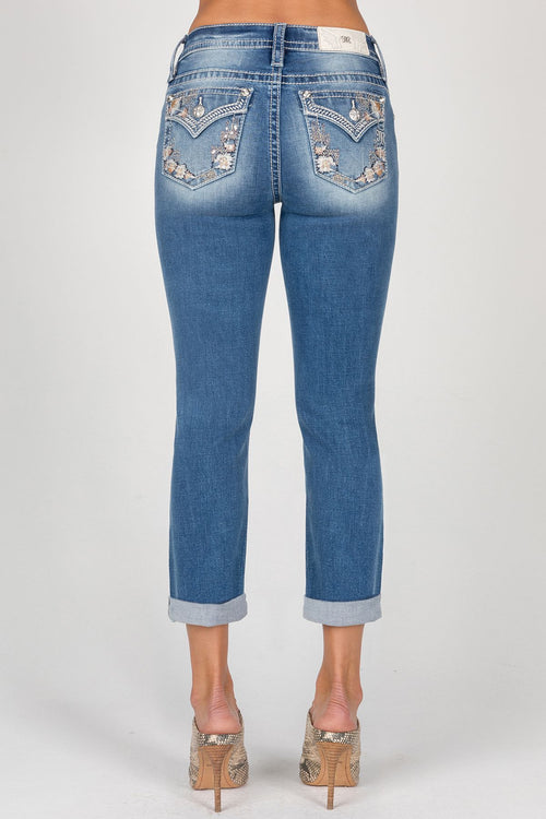 Miss Me Floral Capri's (Medium Wash)