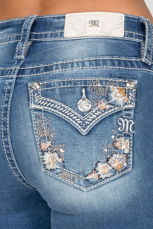 Miss Me Floral Capri's (Medium Wash)