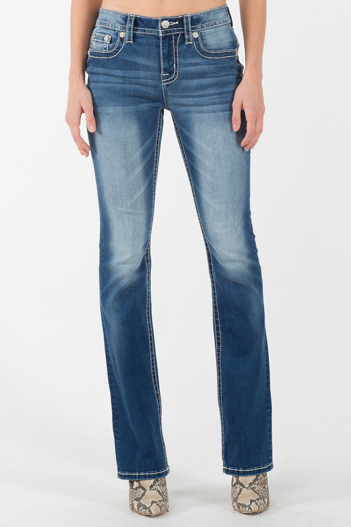 Miss Me Fringe X Straight Jeans (Medium Wash)