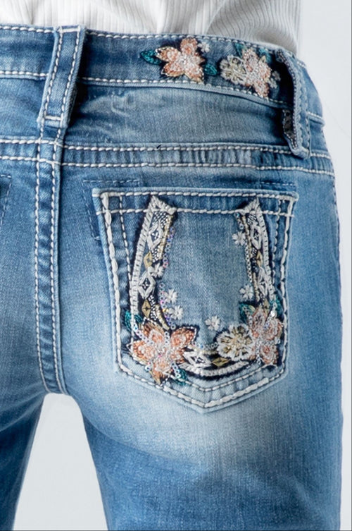 Miss Me Girls Floral Horseshoe Bootcut Jeans