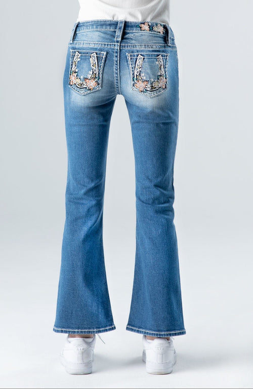 Miss Me Girls Floral Horseshoe Bootcut Jeans