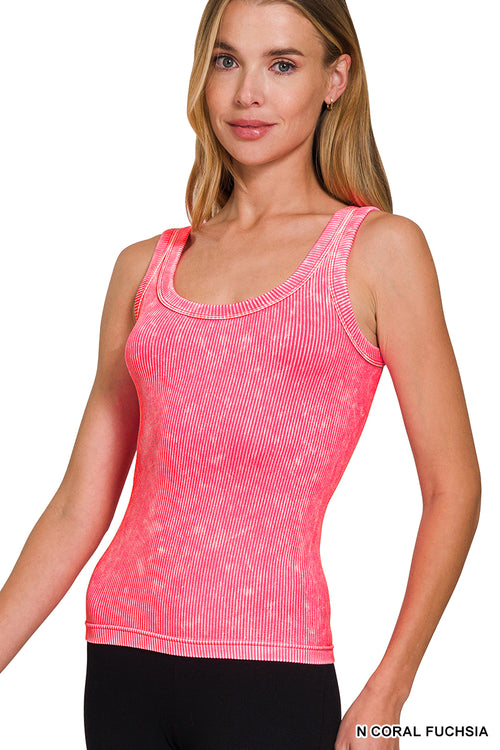Savannah Acid Wash Tank (Neon Coral)