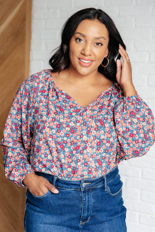*Online Exclusive* Sunday Brunch Blouse in Denim Floral