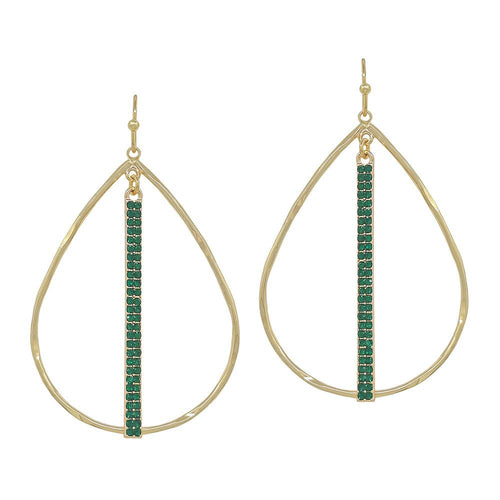 Open Teardrop with Green Rhinestone Earrings