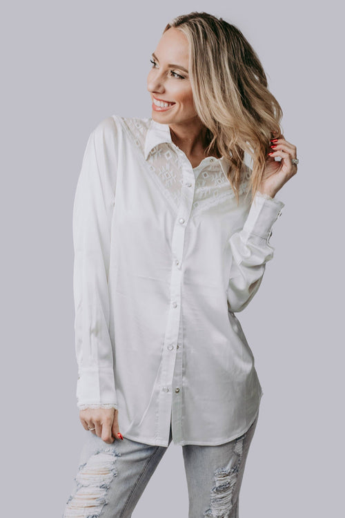 Aztec Lace Button Down Shirt (White)