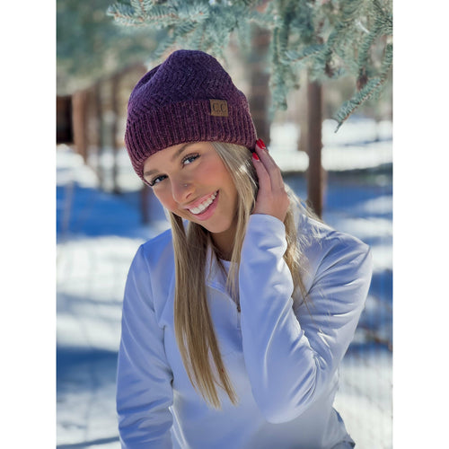 Chevron Knit Cuff CC Beanie (Multiple Colors)