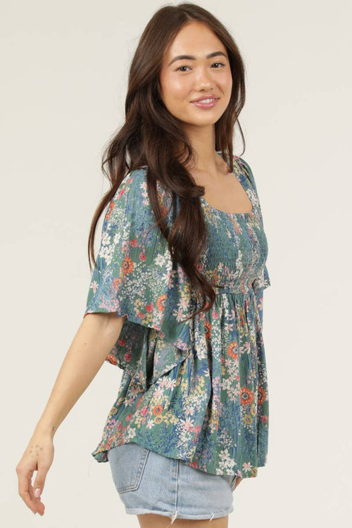 Quin Floral Top (Green)