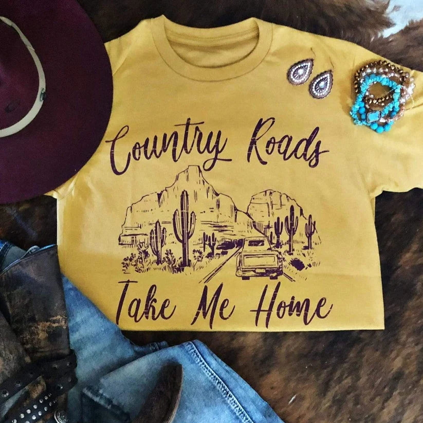 *Outlet* Country Roads Take Me Home Tshirt (Mustard)