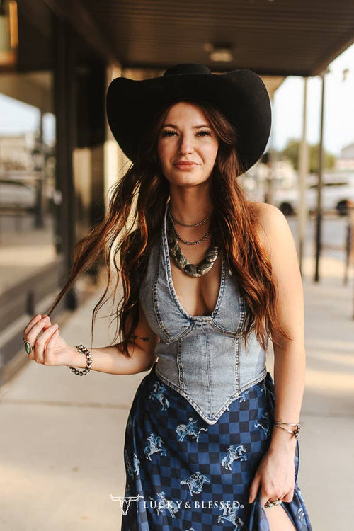 Lucy Denim Halter Top (Light Wash)