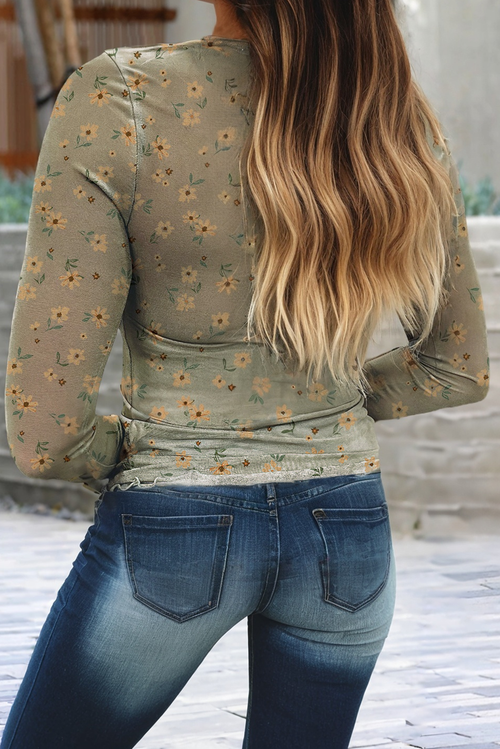 Vintage Floral Mesh Top (Green)