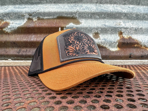 Hand Tooled Floral Hat (Camel)