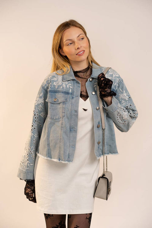 Embroidered Denim Jacket (Light Wash)