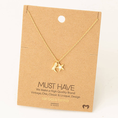 Western Cowboy Boots Star Pendant Necklace (Gold)