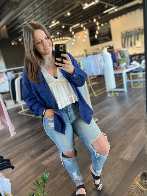 Corrinne Button Up Top (Light Navy)