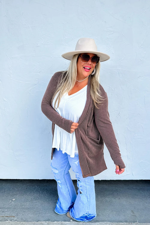 Reese Ribbed Cardigan (Brown)
