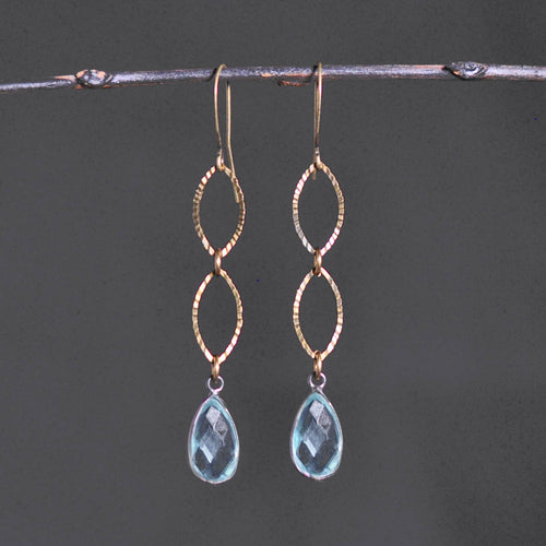 Brass Double Marquise Earrings (Aqua)